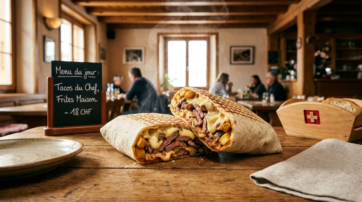 French Tacos coupé en deux révélant sa garniture fondante de viande et fromage
