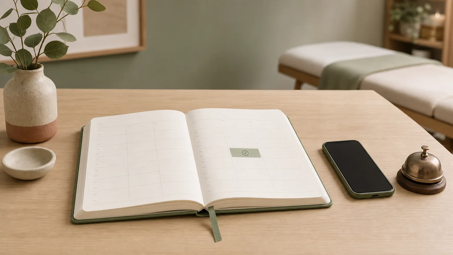 Agenda professionnel avec rendez-vous confirmé dans un espace de bien-être