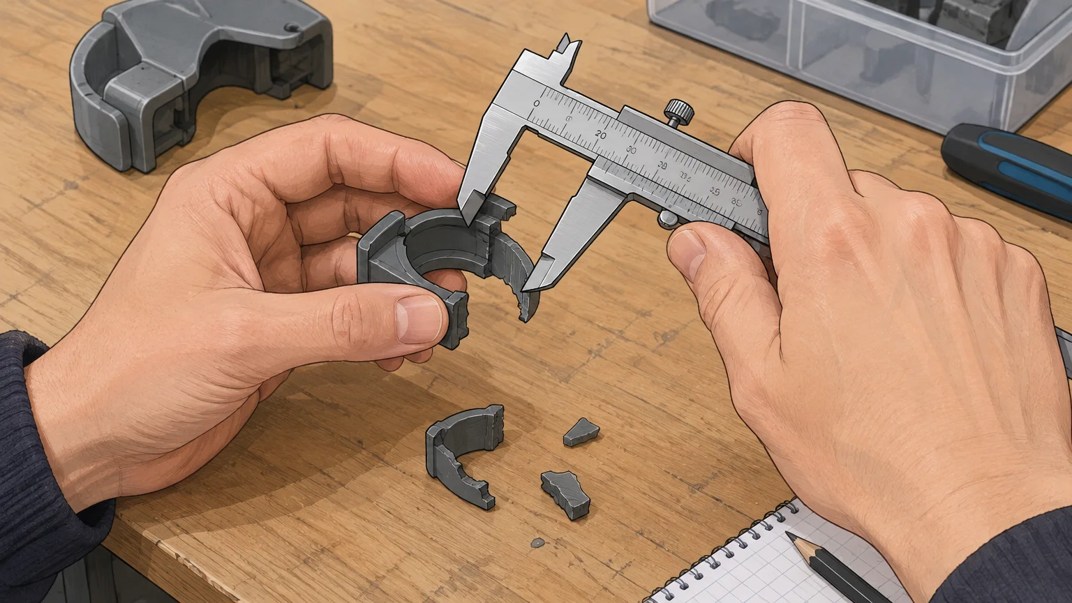 Mesure d’un clip cassé avant sa reproduction en 3D
