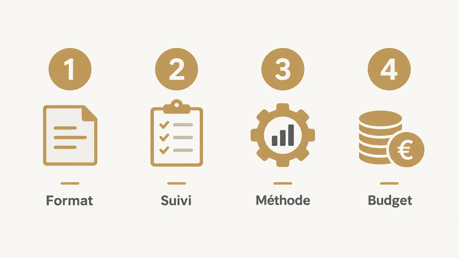 Liste illustrée des critères à comparer : format de poker, suivi, méthode et budget.