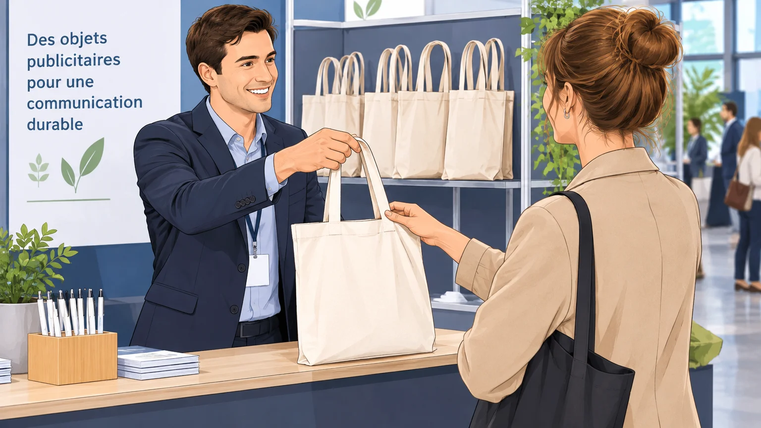 Distribution d’un sac shopping lors d’un salon professionnel