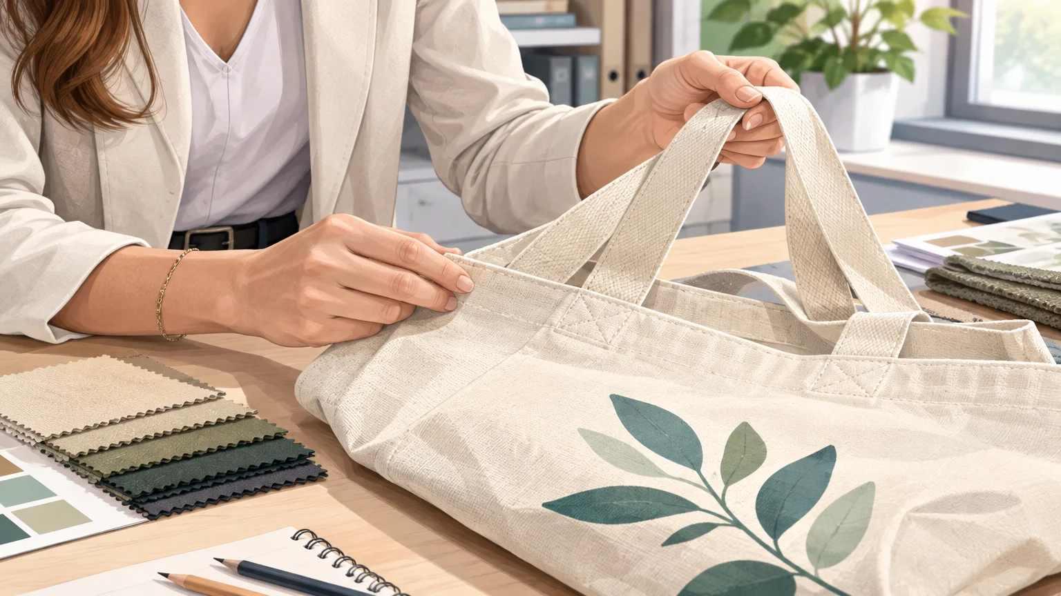 Examen de la matière et des coutures d’un sac shopping