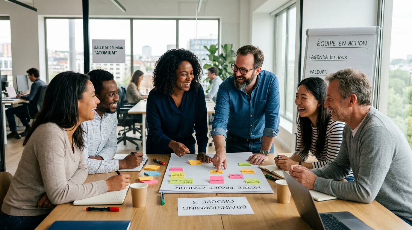 Équipe d'entreprise soudée lors d'un événement de cohésion