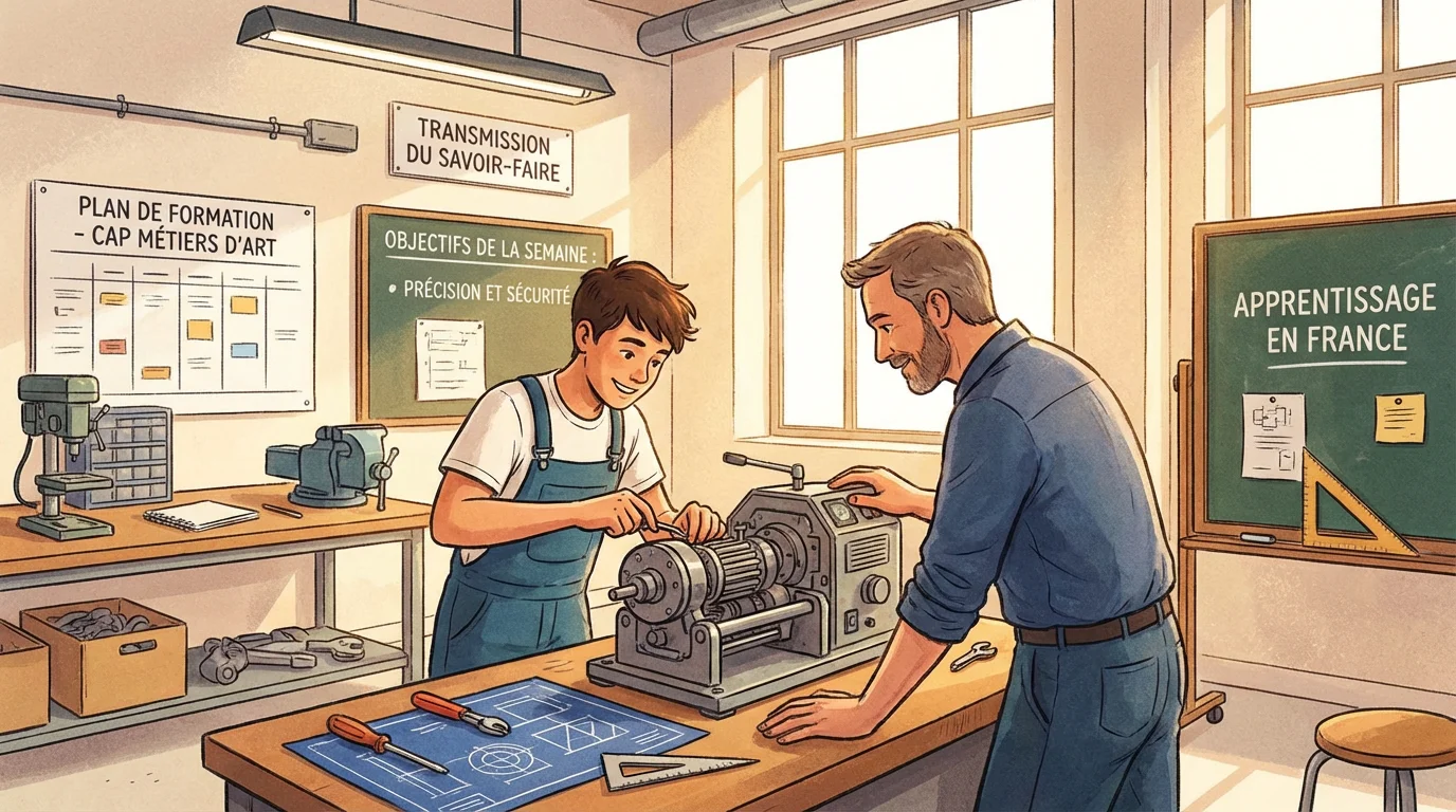 Jeune apprenti en formation dans un atelier professionnel en France