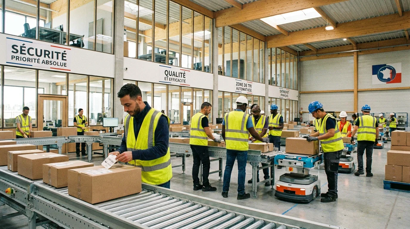 Travailleurs intérimaires dans un entrepôt logistique en Seine-et-Marne