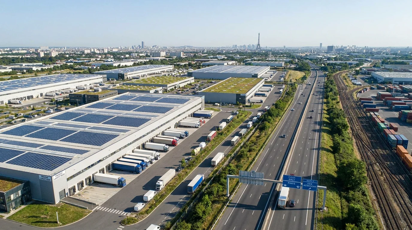 Zone logistique en Seine-et-Marne avec entrepôts et axes routiers