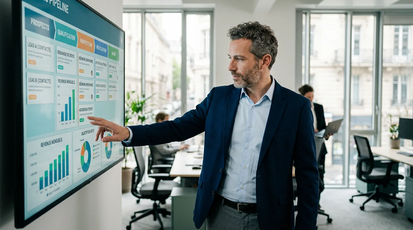 Responsable commercial analysant les indicateurs de son pipeline sur un tableau de bord