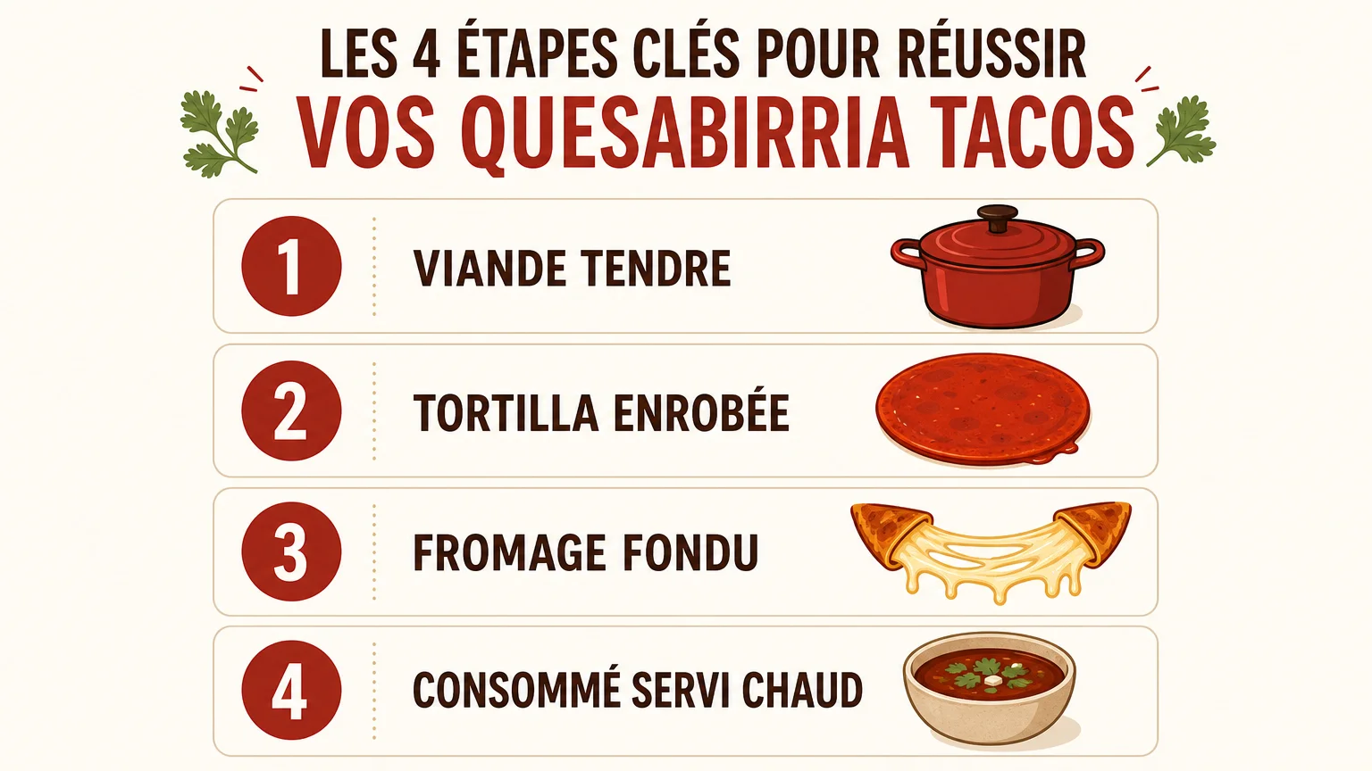 Checklist en quatre étapes pour réussir des quesabirria tacos