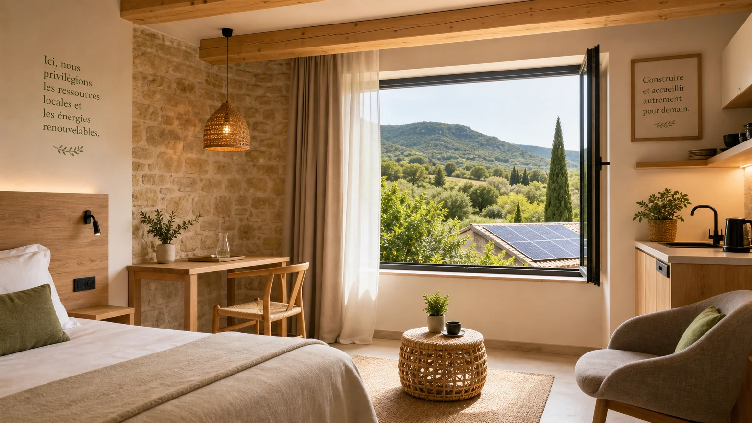 Chambre éco-responsable avec vue sur le paysage du Luberon
