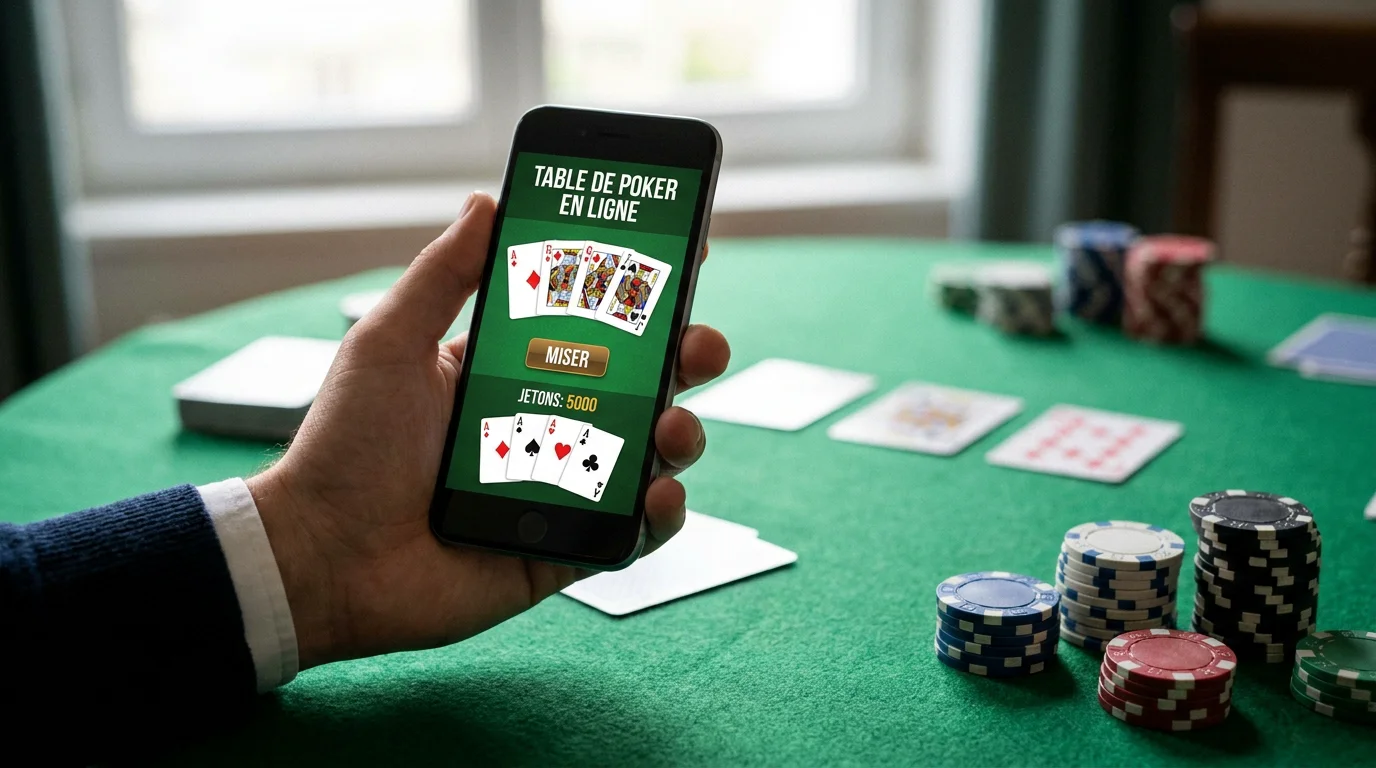 Main tenant un smartphone avec une interface de jeu de blackjack numérique