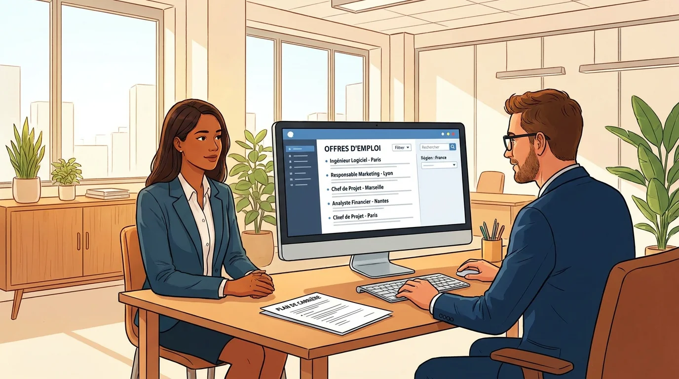 Illustration d'un candidat recherchant des missions d'intérim sur un moteur de recherche d'emploi
