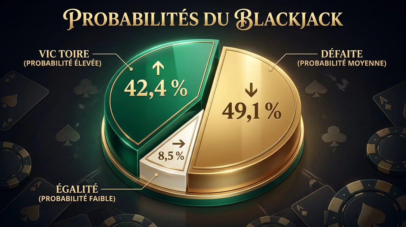 Diagramme des probabilités de résultat au blackjack avec pourcentages