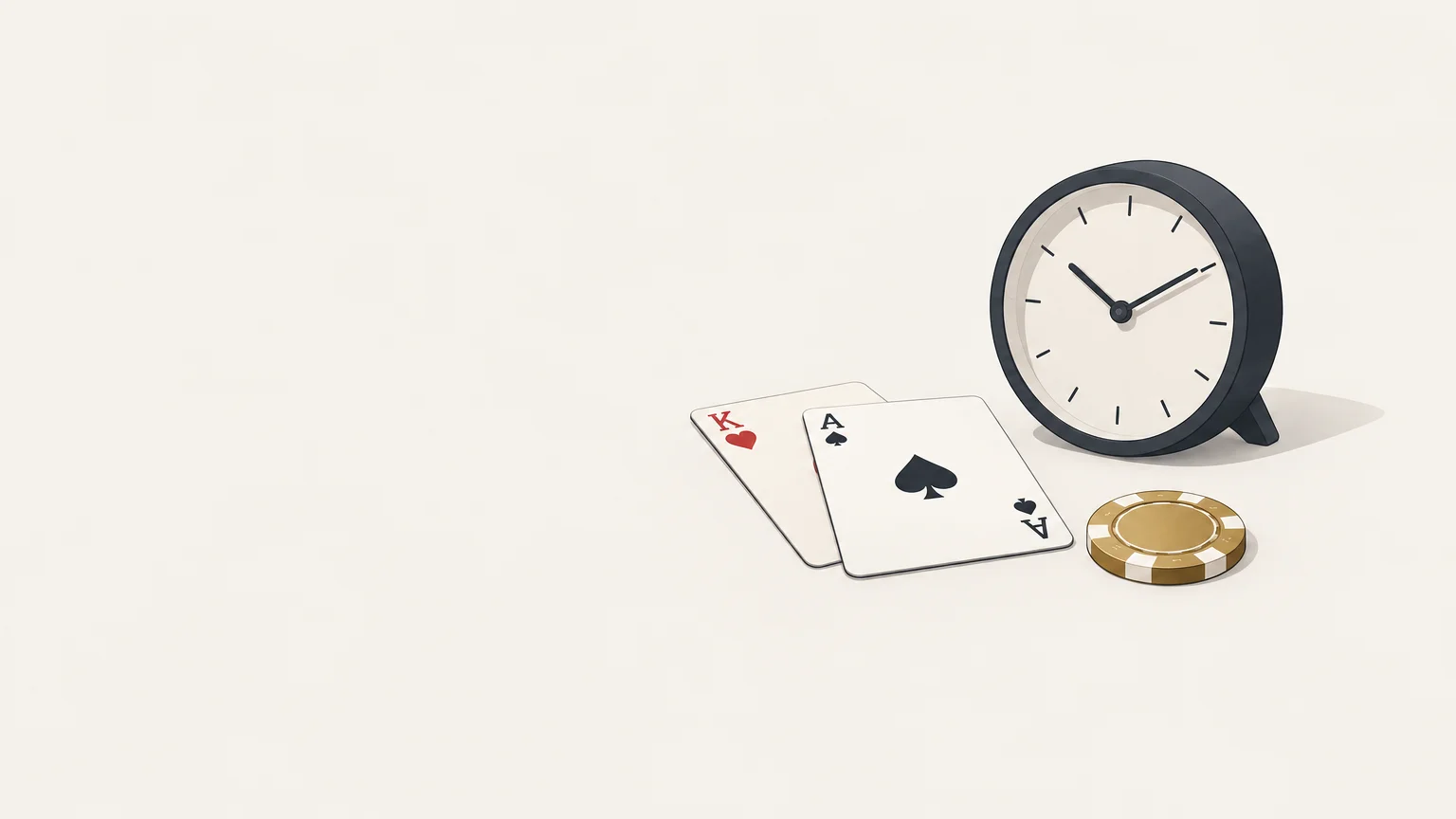 Montre, cartes et jeton illustrant le temps à consacrer au mentorat poker.