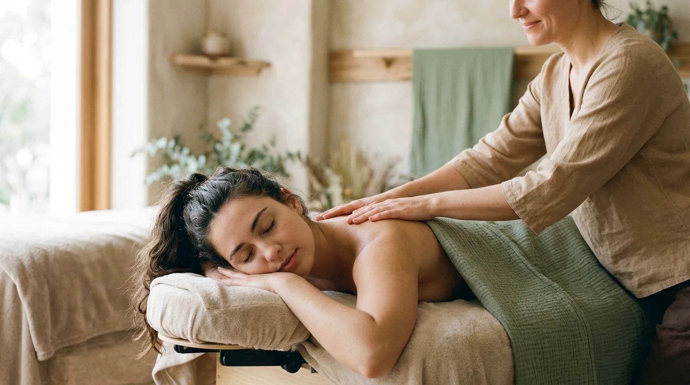 Personne détendue respirant profondément pendant un massage bien-être