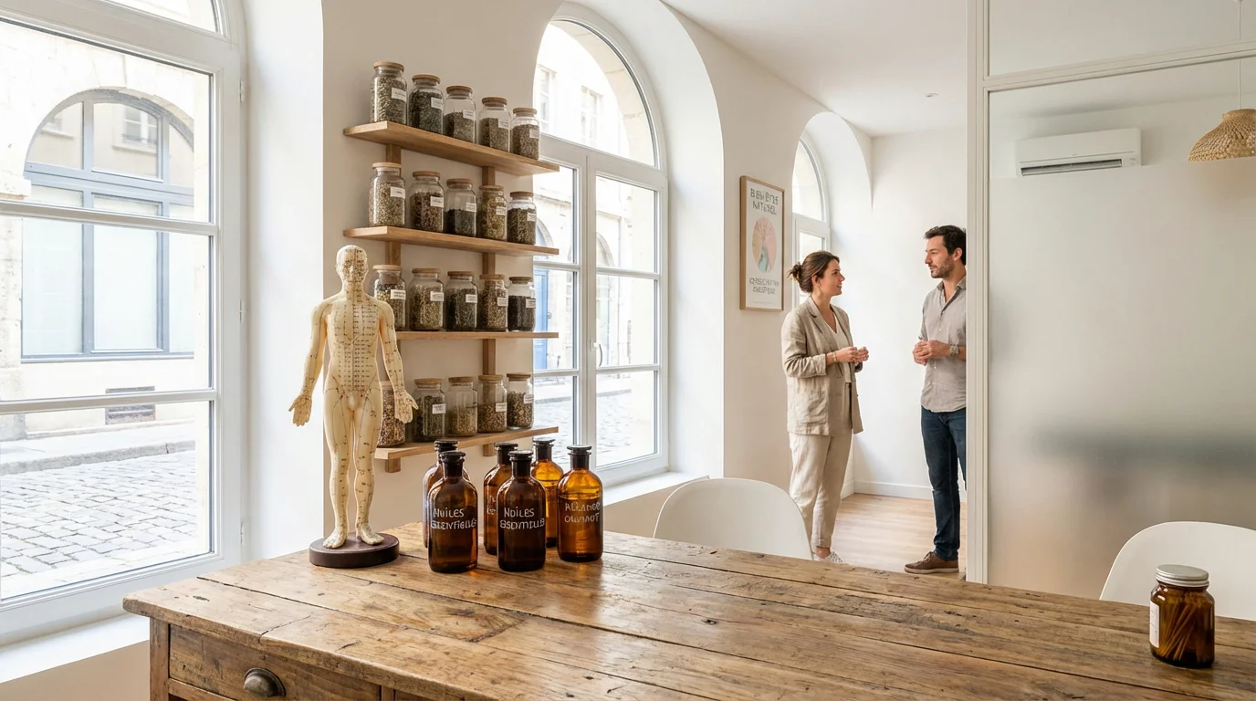 Cabinet de consultation en médecine alternative en France avec plantes médicinales et huiles essentielles