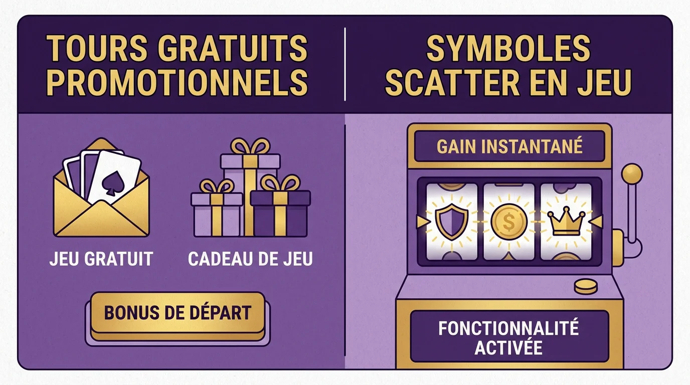 Comparaison visuelle entre free spins promotionnels et free spins intégrés aux jeux