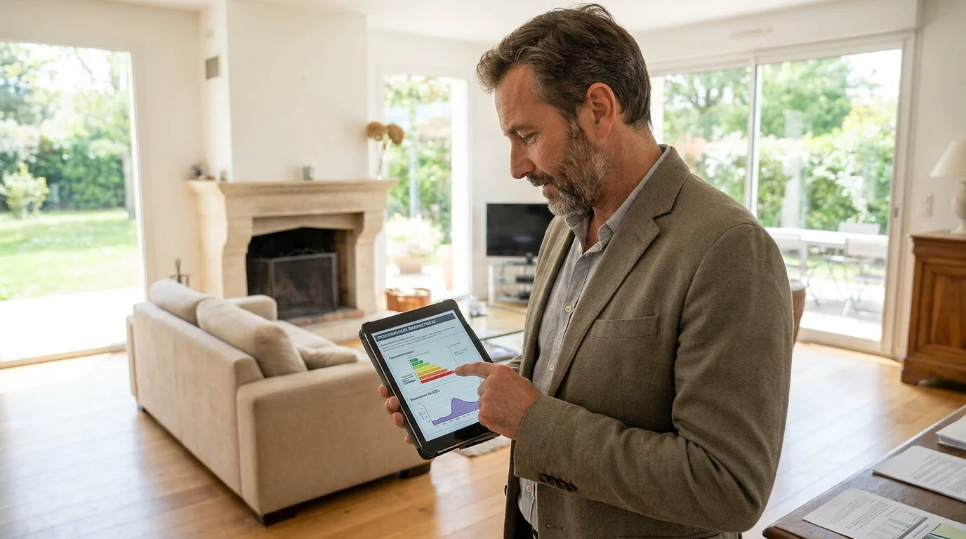 Diagnostiqueur immobilier certifié réalisant un contrôle dans un logement en France