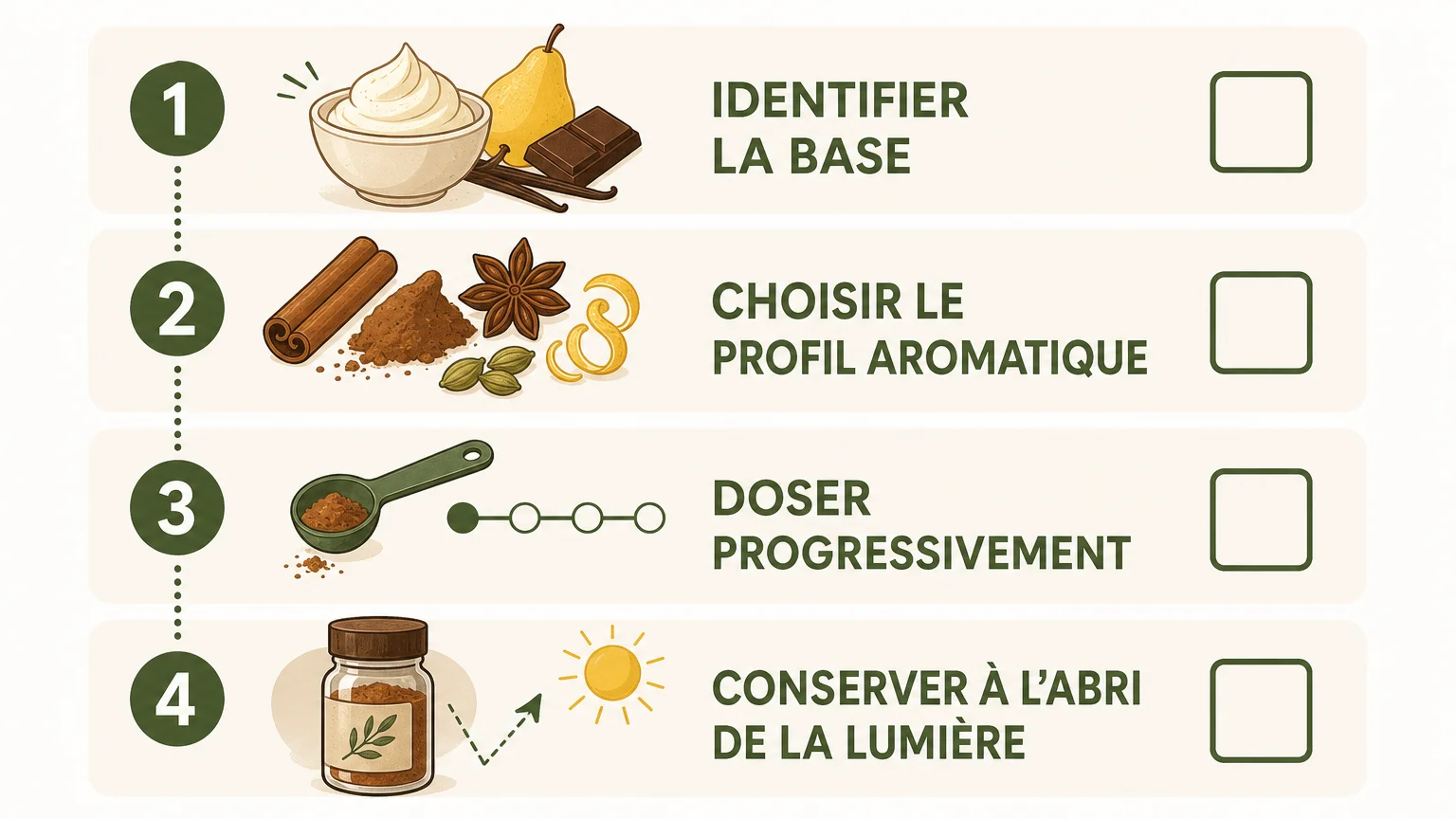 Checklist pour choisir et doser une épice en pâtisserie