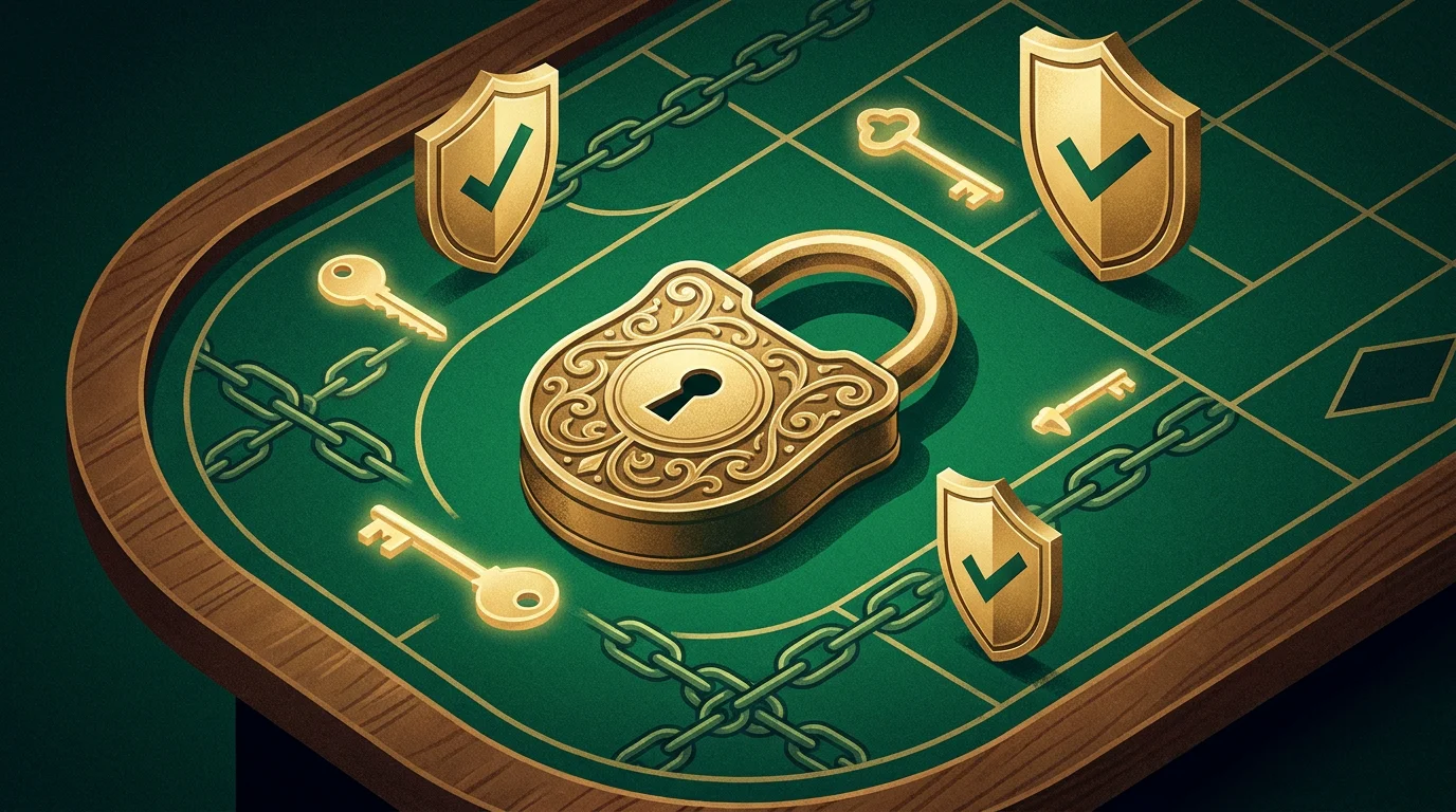 Cadenas doré sur tapis de casino symbolisant la sécurité des bonus en ligne