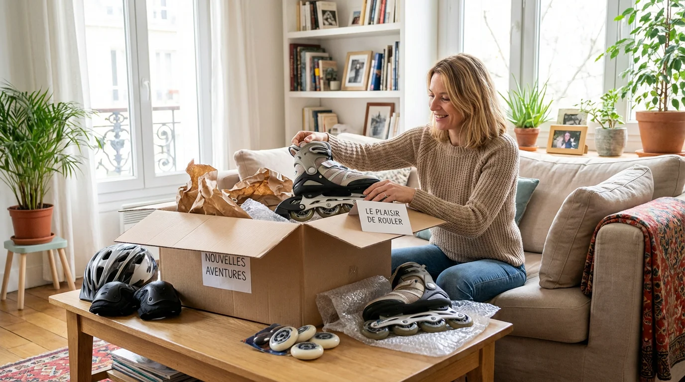 Déballage d'un colis de rollers et accessoires commandés en ligne en France