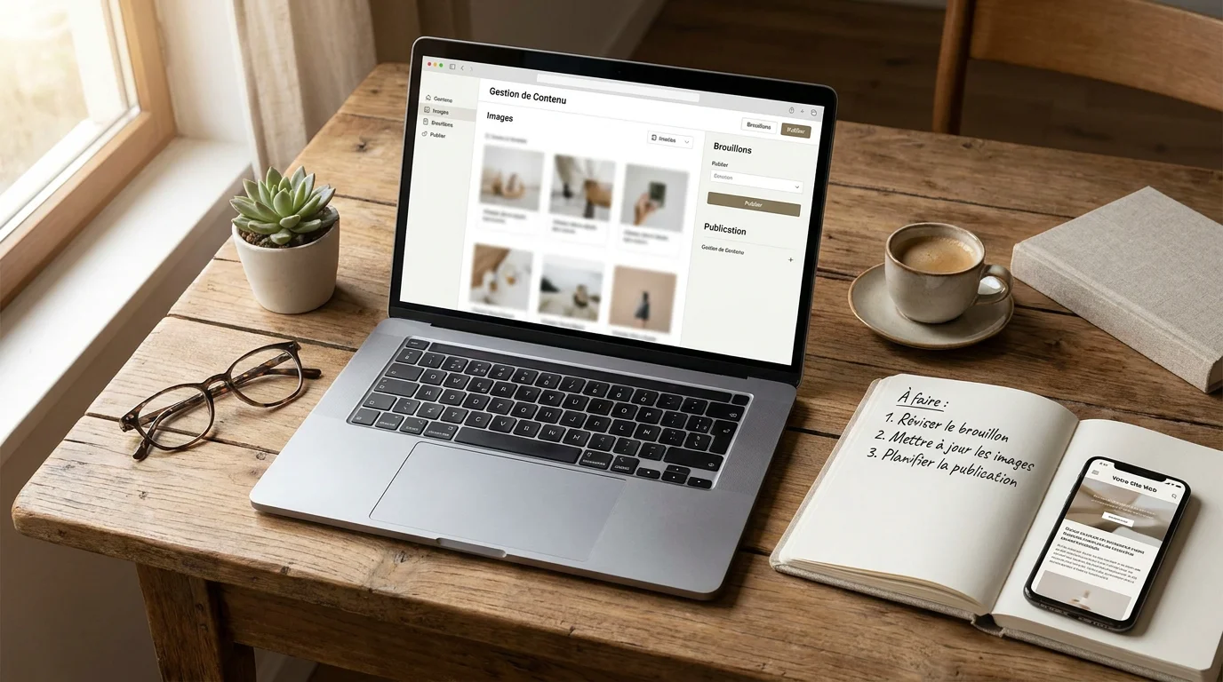Espace de travail organisé pour préparer la migration d'un site internet vers WordPress