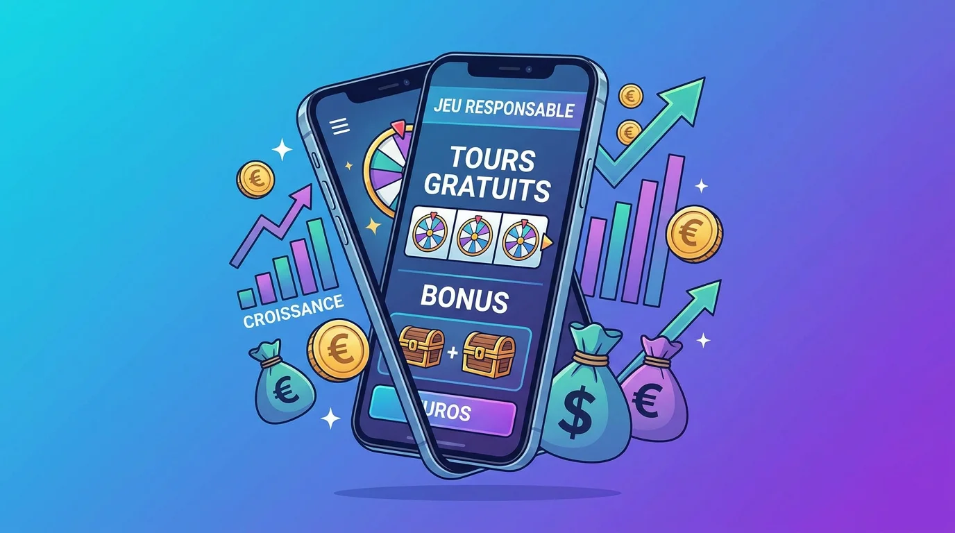 Smartphone affichant une application de casino en ligne avec bonus gratuits en 2026