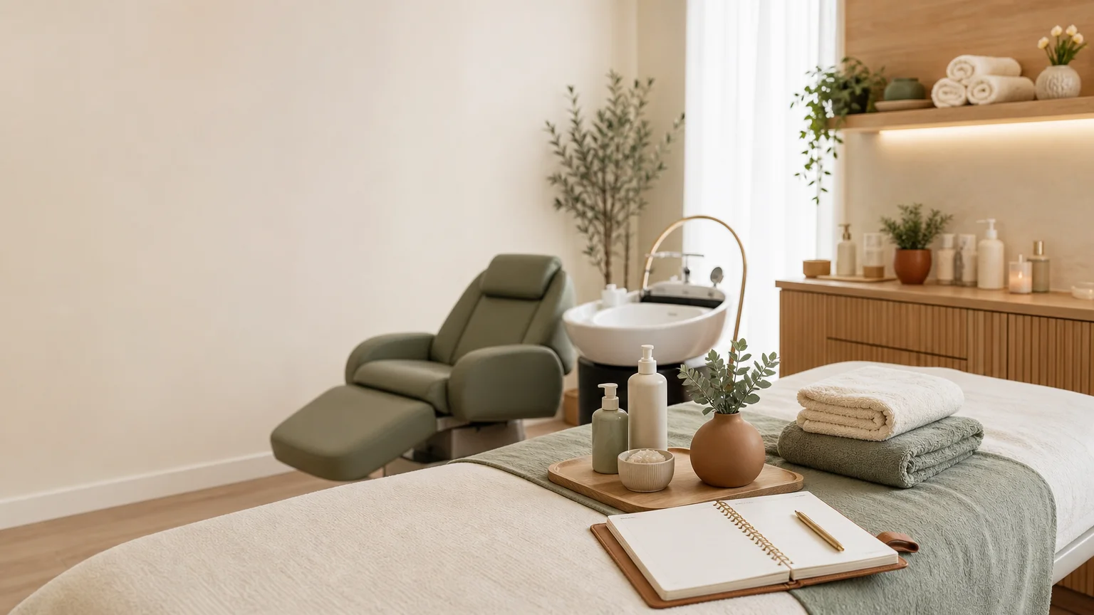 Espace Head Spa professionnel préparé pour une activité commerciale