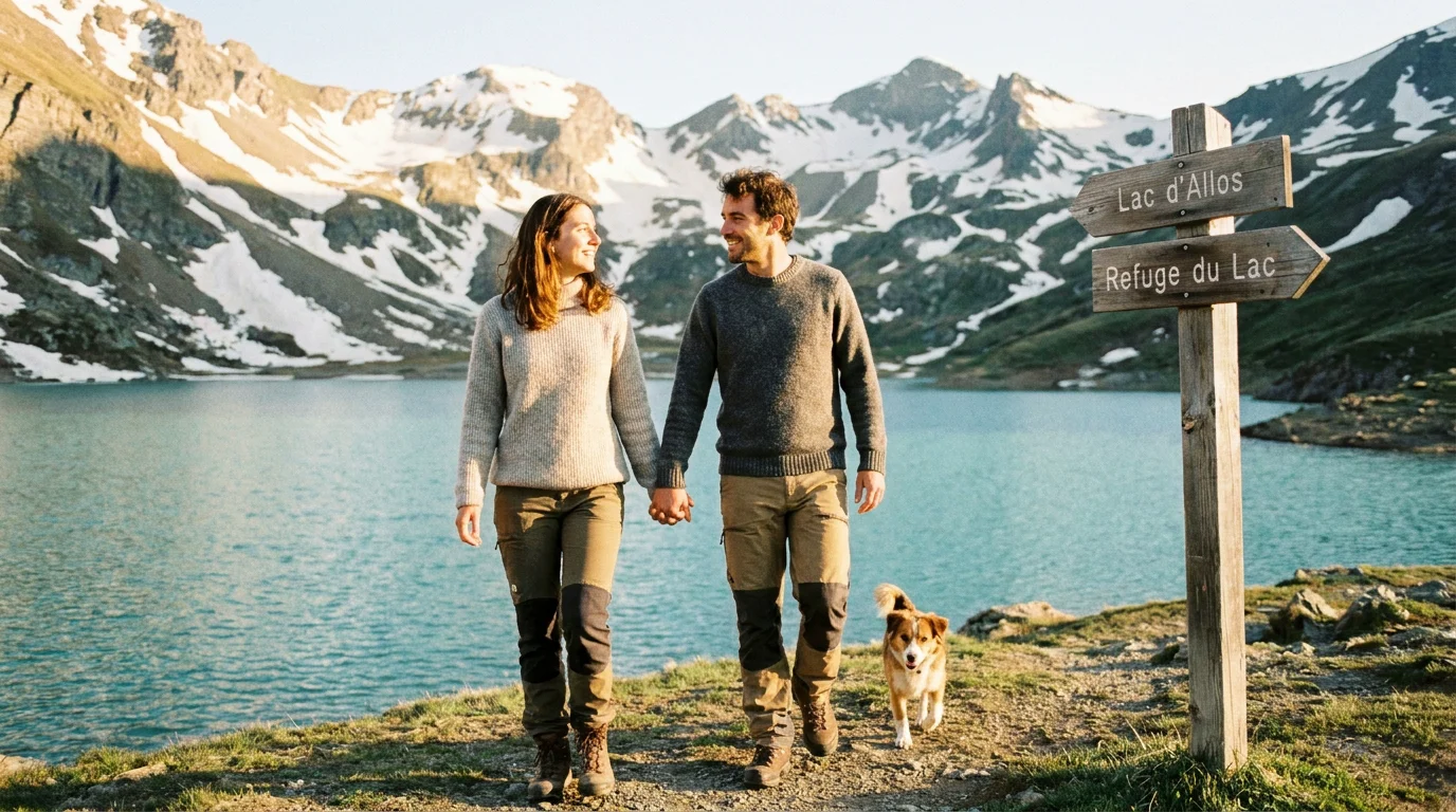 Couple au bord du lac d'Annecy avec vue sur les Alpes