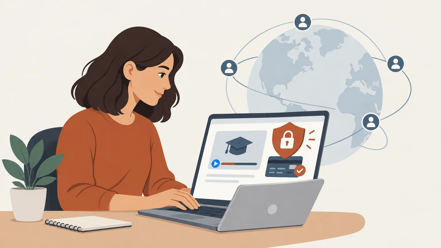 Editorial illustration of a global digital business protected by layered payment risk controls