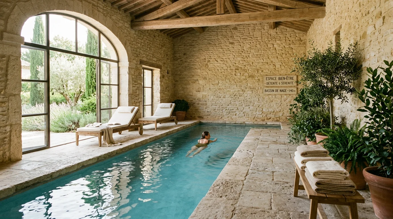 Espace spa avec bassin de nage intérieur dans un hôtel de luxe en Provence
