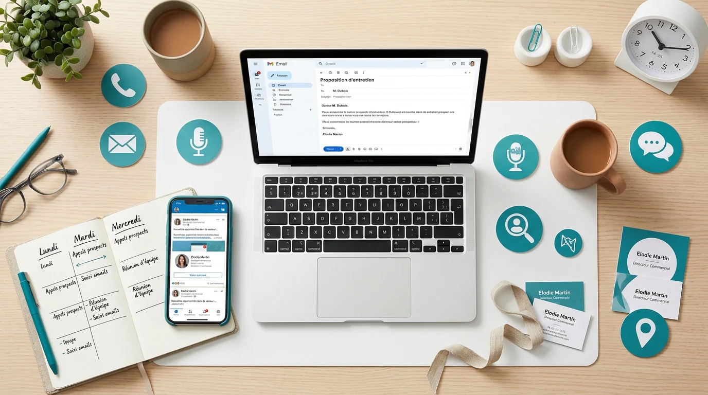 Différents canaux de prospection commerciale sur un bureau