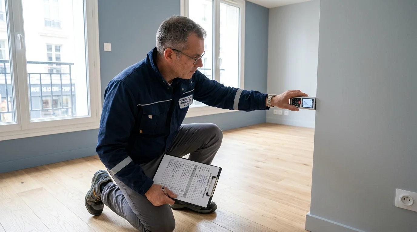 Diagnostiqueur certifié réalisant un contrôle dans un logement