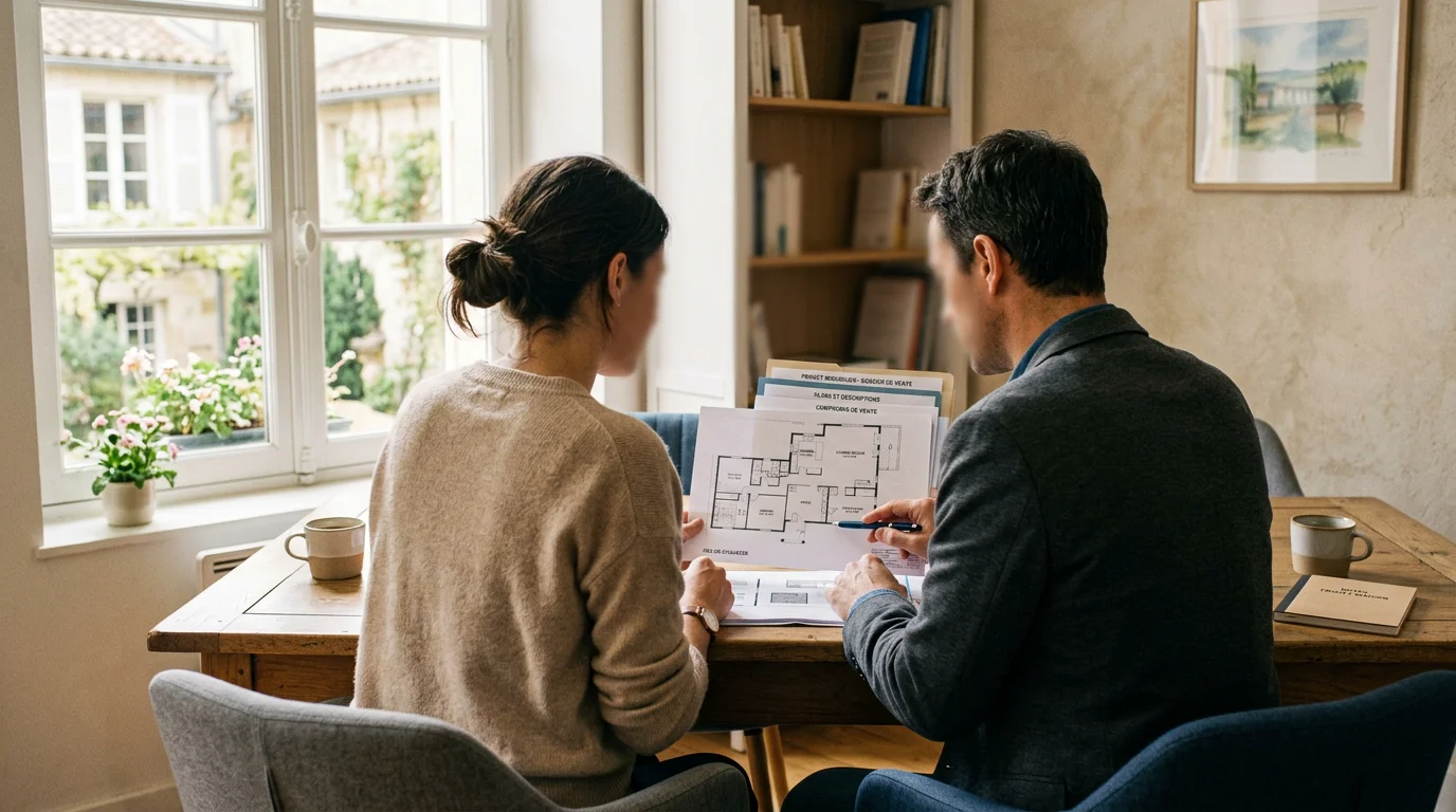 Deux personnes examinent des documents relatifs au partage d'un logement commun