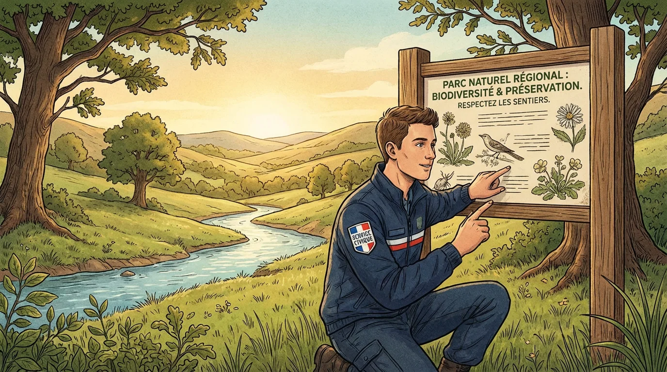 Jeune volontaire en service civique dans un parc naturel en France