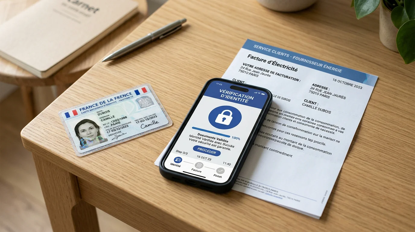 Documents d'identité et téléphone illustrant la vérification KYC sur un casino en ligne