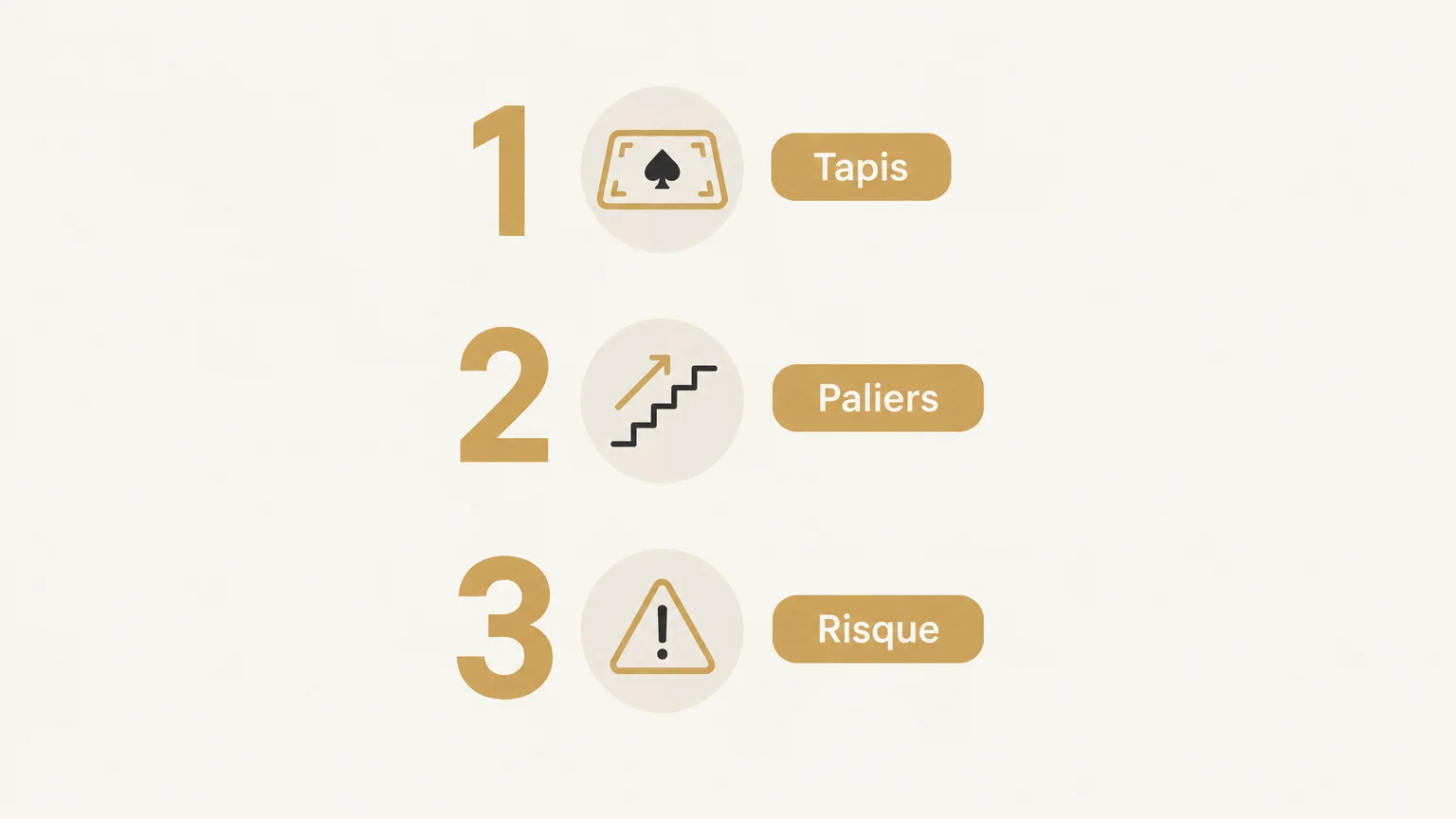 Infographie en trois étapes pour examiner le tapis, les paliers de gains et le risque ICM.