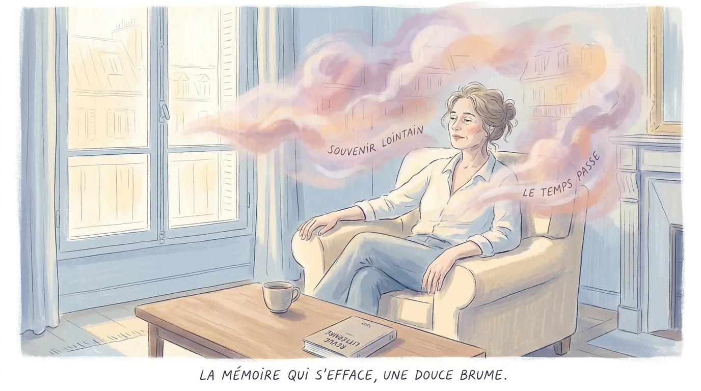 Femme européenne tentant de se remémorer une séance de thérapie holistique dont le souvenir s'estompe