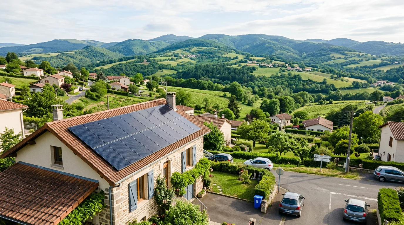 Panneaux solaires sur une toiture résidentielle en Auvergne Rhône Alpes