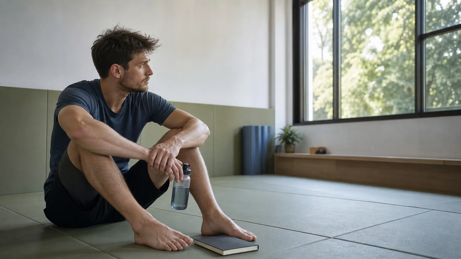 Sportif européen prenant un moment de recul après son entraînement