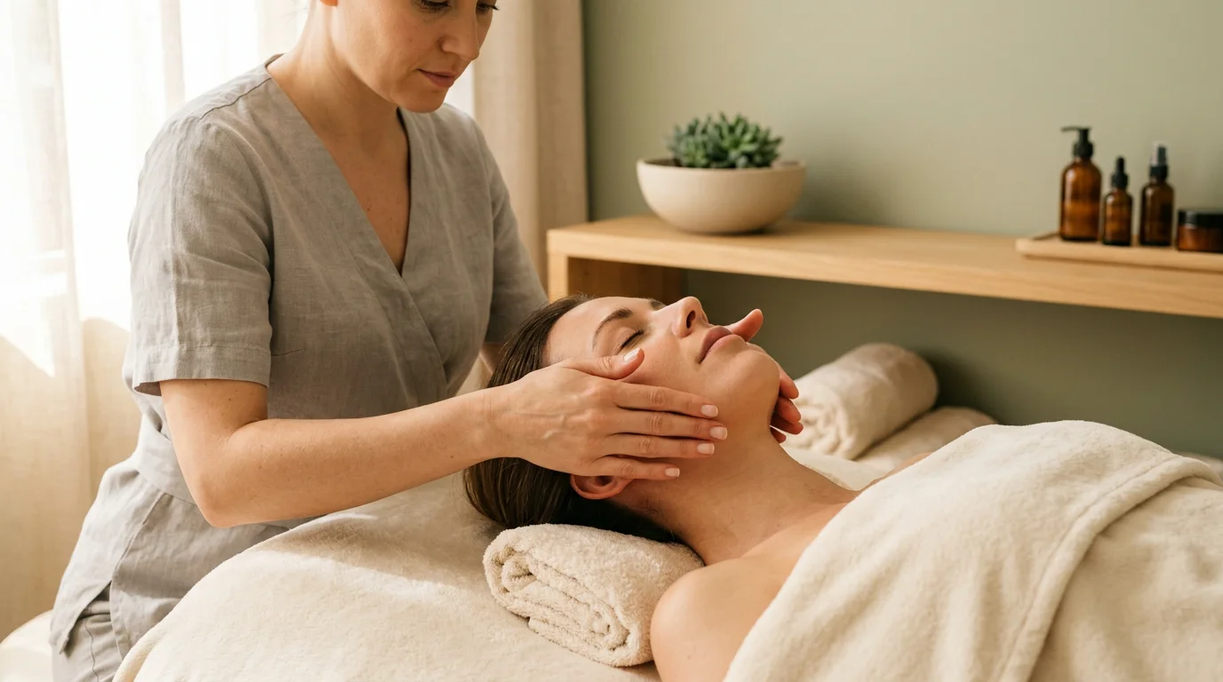 Massage manuel du visage lors d'un rituel de bien-être