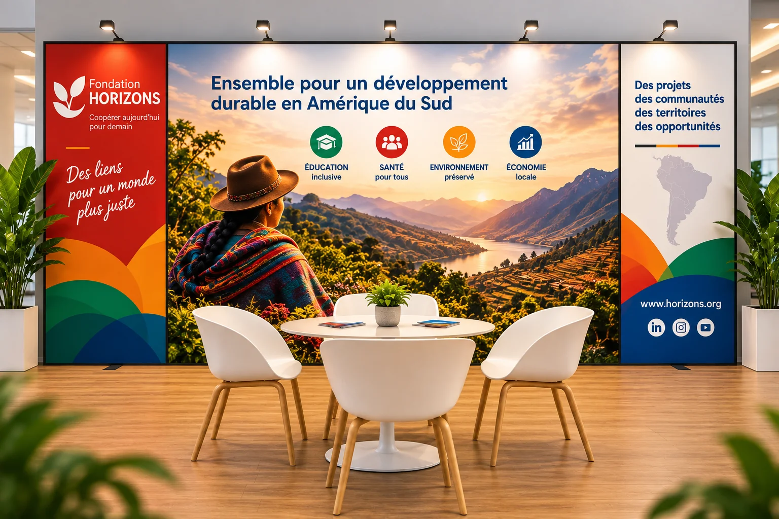Un espace de conversation soutenu par un backdrop de 6 mètres en arrière-plan.