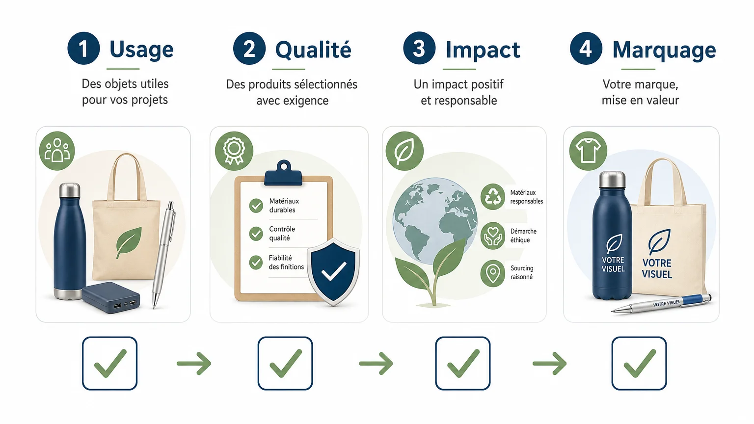 Infographie en quatre critères pour choisir un prestataire d’objets publicitaires