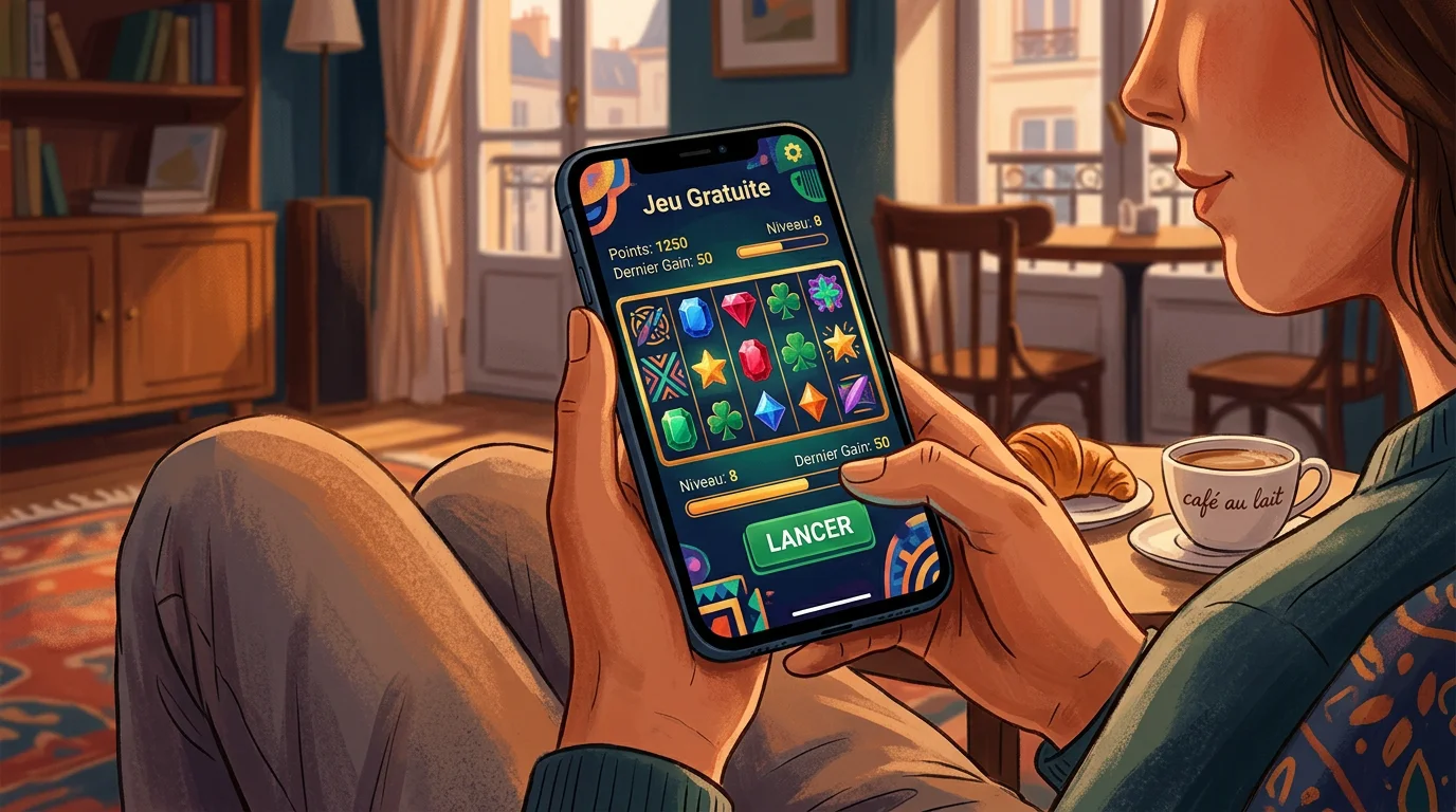 Personne consultant une machine à sous sur smartphone