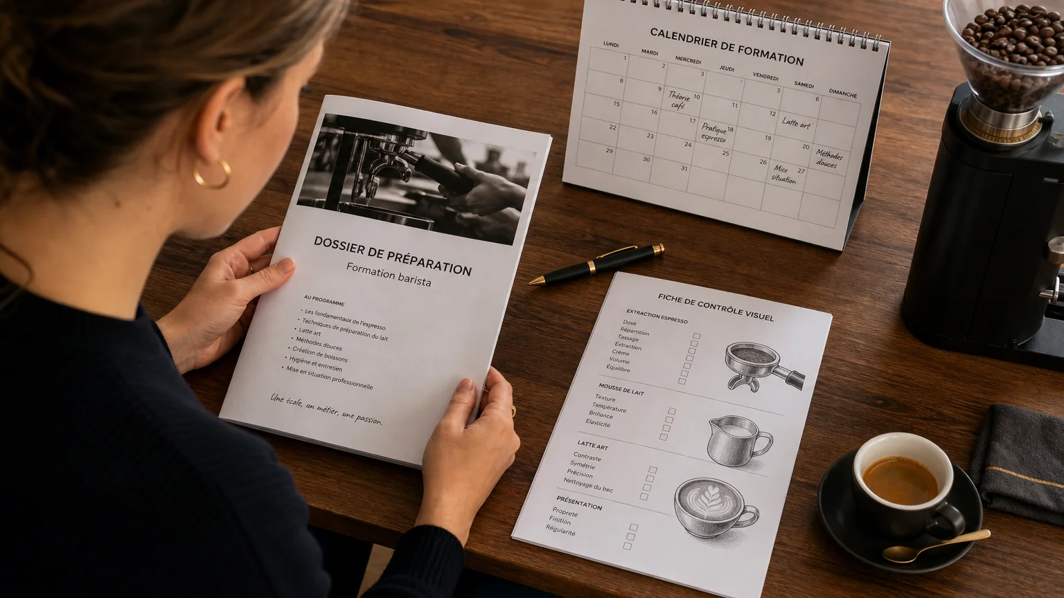 Une candidate vérifie les informations pratiques d’une formation barista avant son inscription