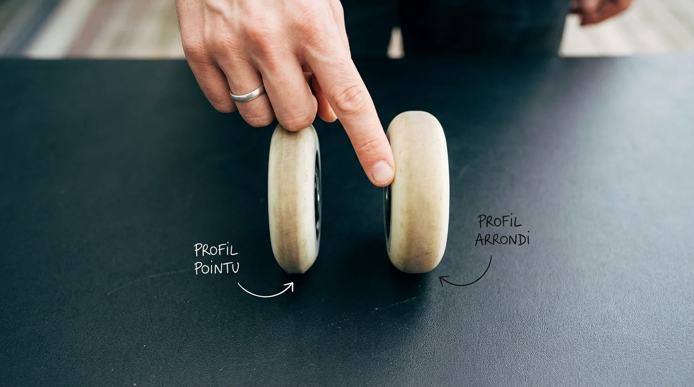 Comparaison de deux profils de roues de roller vitesse - profil pointu versus profil arrondi