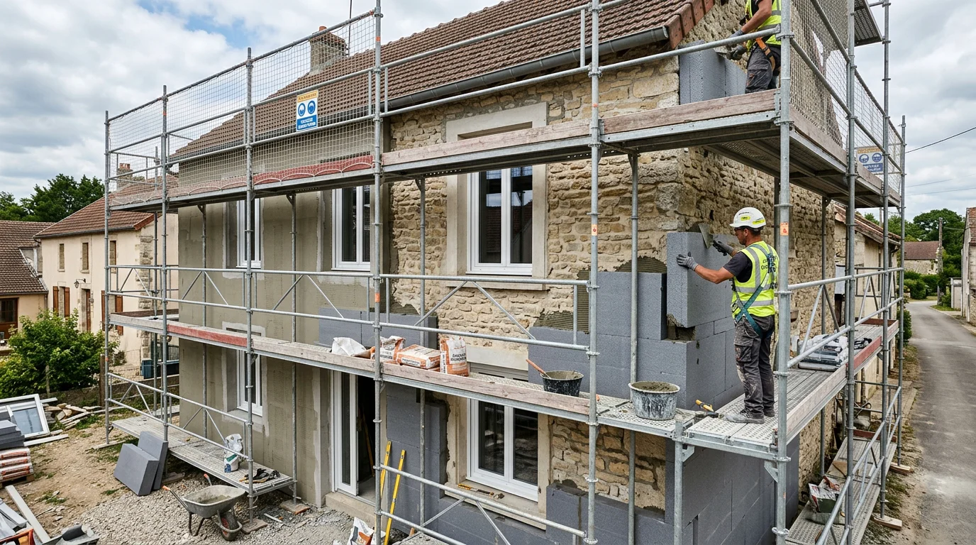 Travaux d'isolation par l'extérieur pour améliorer un logement classé F