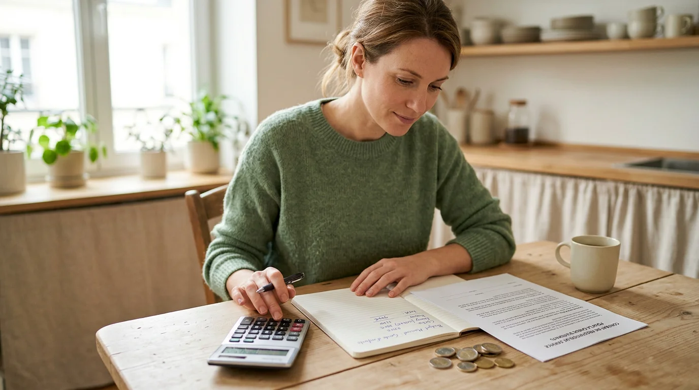 Parent calculant le salaire mensualisé d'une assistante maternelle à table