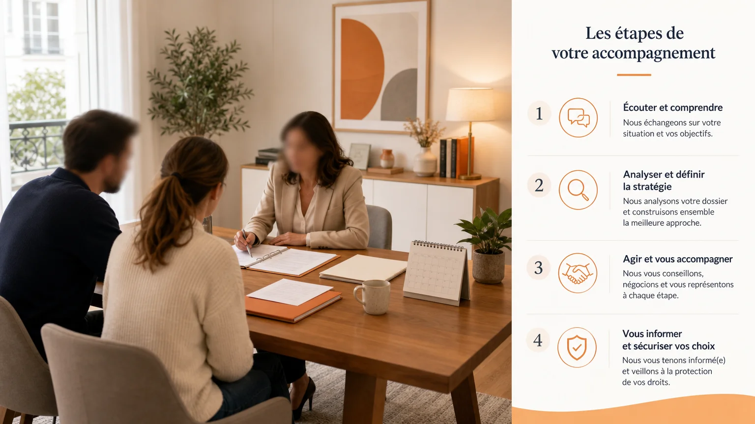 Échange calme dans un bureau juridique autour de l’organisation familiale après un divorce.