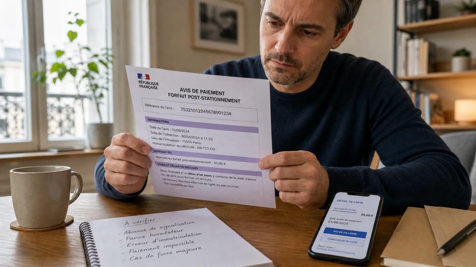 Automobiliste cherchant la clé de télépaiement sur son avis de paiement FPS