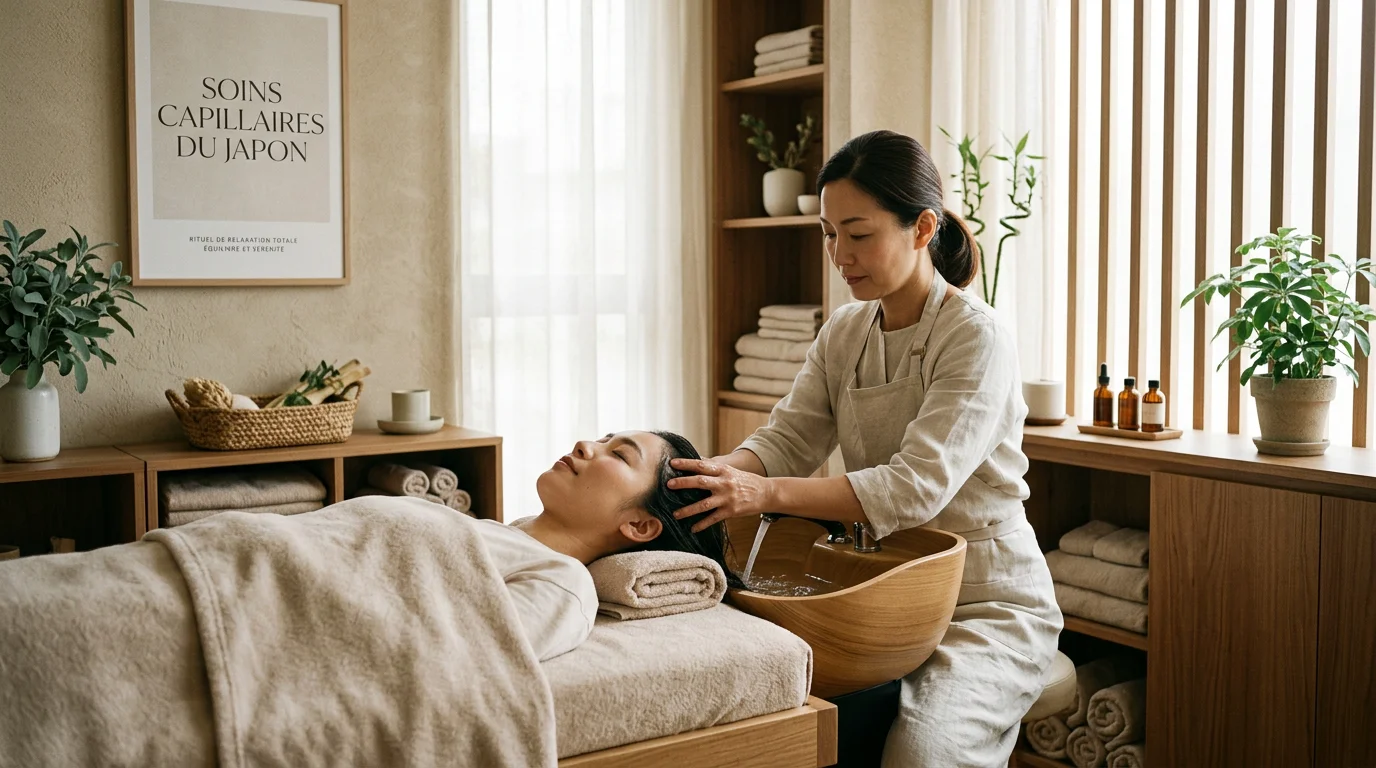 Praticienne réalisant un soin head spa japonais dans un espace bien-être apaisant